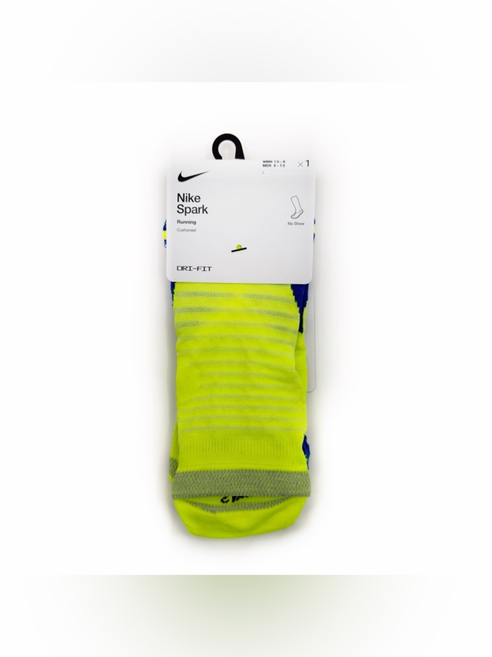 Nike Spark Cushioned Running Socks Womens Mens No Show Volt Green Blue